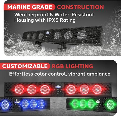 Pyle 36 "Marine ATV UTV Bar مع Bluetooth-طاقة ذروة 270 واط ، أمبير مدمج ، مصابيح RGB ، 6x 4 مكبرات الصوت ومكبرات الصوت 2x 1 ، USB/AUX ، Mountbar Mount in Saudi Arabia