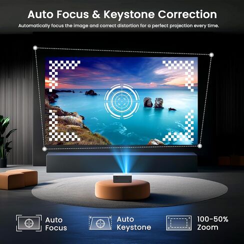 [Auto Focus & High Brightness] Outdoor Projector with WiFi and Bluetooth, Native 1080P Movie Projector, 4K Support, 22000L Auto Keystone & 50% Zoom, Projector Compatible with iOS/Android (sliver) in Saudi Arabia