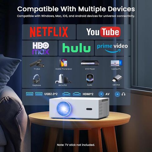 [Auto Focus & High Brightness] Outdoor Projector with WiFi and Bluetooth, Native 1080P Movie Projector, 4K Support, 22000L Auto Keystone & 50% Zoom, Projector Compatible with iOS/Android (sliver) in Saudi Arabia