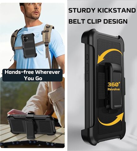 for iPhone 16 Plus Case with 2X Screen Protector + [Kickstand & Belt Clip Holster], Military-Grade Drop Protection Hard Bumper Heavy Duty Shockproof Phone Case for iPhone 16 Plus (Black) in Saudi Arabia