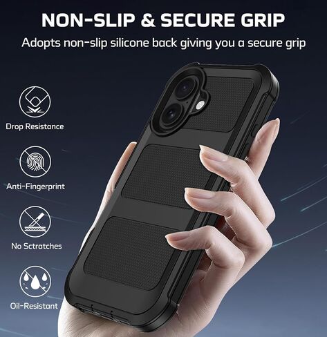 for iPhone 16 Plus Case with 2X Screen Protector + [Kickstand & Belt Clip Holster], Military-Grade Drop Protection Hard Bumper Heavy Duty Shockproof Phone Case for iPhone 16 Plus (Black) in Saudi Arabia
