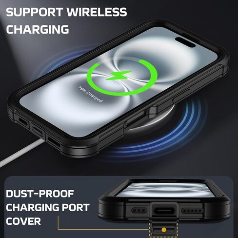 for iPhone 16 Plus Case with 2X Screen Protector + [Kickstand & Belt Clip Holster], Military-Grade Drop Protection Hard Bumper Heavy Duty Shockproof Phone Case for iPhone 16 Plus (Black) in Saudi Arabia