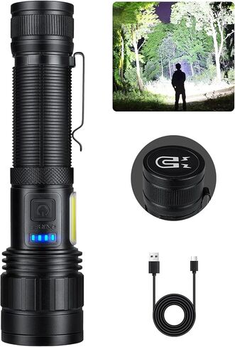 BERCOL Rechargeable Flashlights High Lumen, 990,000 Lumens Super Bright Magnetic Flash Light, 7 Modes with Cob Work Light, Powerful Led Flashlight with Holster for Camping, Emergencies, Home in Kuwait
