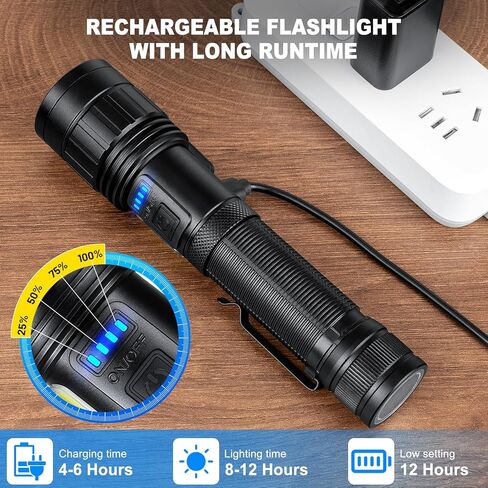 BERCOL Rechargeable Flashlights High Lumen, 990,000 Lumens Super Bright Magnetic Flash Light, 7 Modes with Cob Work Light, Powerful Led Flashlight with Holster for Camping, Emergencies, Home in Kuwait