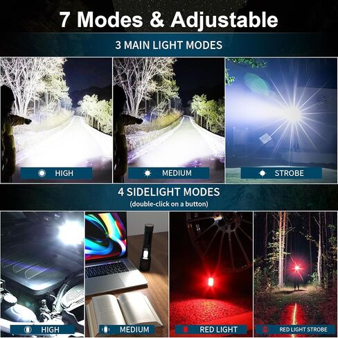 BERCOL Rechargeable Flashlights High Lumen, 990,000 Lumens Super Bright Magnetic Flash Light, 7 Modes with Cob Work Light, Powerful Led Flashlight with Holster for Camping, Emergencies, Home in Kuwait