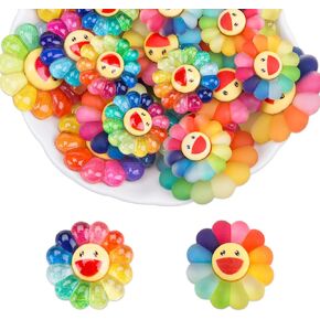 40Pcs Cute Sunflower Charms Ornaments Flatback Rainbow Flower Resin Smiley Faces Charms Bulk Creative Decor for DIY Hair Accessories & Phone Cases