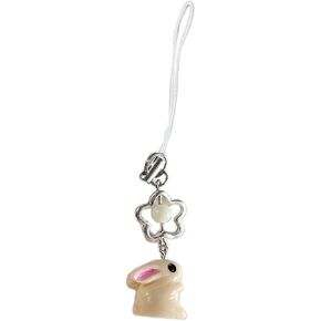 Little Rabbit Mobile Phone Chain Cute Heart-Shaped Phone Charm Fashion Flower Bow Rabbit Keychain for Women