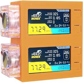 Bitcoins Miner NerdMiner 78KH/s*2 Display S19 Pro 2.4G WiFi Bitcoins Solo Lottery Miner Machine Mini lotto Device Low Power LED Fan(Orange)