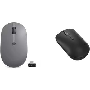 Lenovo Go USB-C Essential Wireless Mouse, 2.4 GHz Nano USB-C Receiver, Adjustable DPI, Rechargeable Battery, Ambidextrous, GY51C21210, Grey & 400 USB-C Compact Wireless Mouse, Black