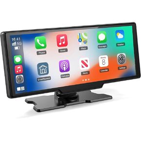 Portable Carplay Screen For Car, 10.26" Wireless Apple Carplay & Android Auto Touch Screen with 4K Dash Cam,1080P Backup Camera,Car Stereo Audio Receivers,GPS Navigation Mirror Link,Voice Control,Siri