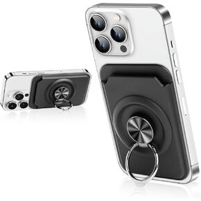 for Magsafe Wallet, Magnetic Card Holder Wallet with 360° Rotating Finger Ring Stand for All Cell Phones, Fit 1-3 Cards, Slide Easy Card Take Design (Jet Black)
