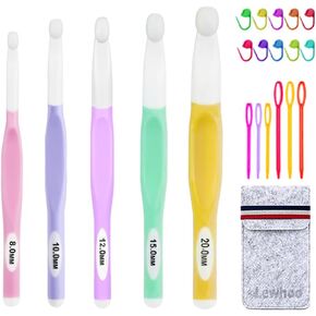 Lewhoo Large Sizes Crochet Hooks Ergonomic Crochet Hooks Set,Big Crochet Hooks 8mm 10m 12mm 15mm 20mm