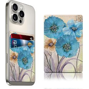 Leather Phone Card Holder Phone Wallet,Credit Card Holder for Phone Case Compatible with Phone,Stick On Sleeve for Phone Pocket,Suitable for Most Phones Boho Watercolor Floral