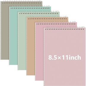 6 Pack 8.5 x 11'' Top Bound Office Steno Book Wide Ruled Double Sided Spiral Notebooks Reliable White Paper 70 Sheets/Pad Pastel Colors Covers for Writing School Notes (Vintage Color)