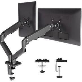 Claiks Dual Monitor Mount, Ergonomic Gas Spring Monitor Arm for 15-32 inch Screens, Adjustable Computer Monitor Stand up to 40 lbs, with Clamp and Grommet Base, VESA Mounting Holes 75&100mm, Black