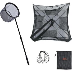 Fishing Bait Trap Collapsible Fish Bucket Kids Net Lightweight Aluminum Pole Non-Slip Handle Catch Small Fish Crab Crawfish Cage Casting Net Dip Cage 4 Hole Fishing Accessories