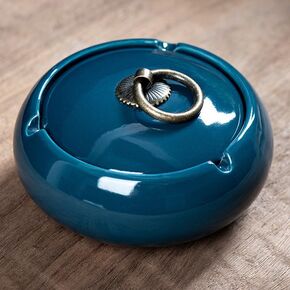 Handmade Ceramic Ashtray with Lids, Windproof Ashtray Smokeless for Indoor or Outdoor, Ash Holder for Patio Desktop Office Smokers, Ash Tray for Tabletop Home Office Decor (Mix Green, M-Size)