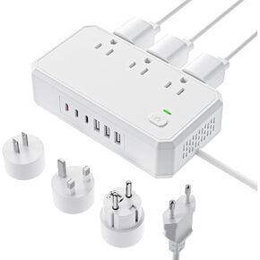 US to Europe Travel Adapter 220V to 110V Voltage Converter with 4.5A 6-Port USB Charging and UK/AU/US/EU Worldwide Plug Adapter