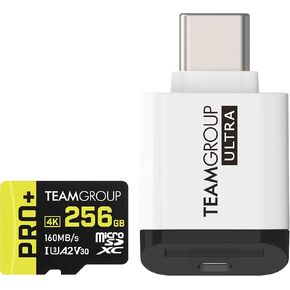 TEAMGROUP PRO+ Micro SDXC UHS-I U3 A2 V30 256GB Memory Card TPPMSDX256GIA2V3003 Bundle with Ultra CR I MicroSD Memory Card Reader TWCRIW01