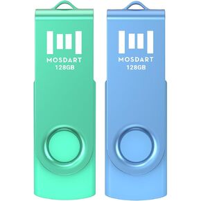 Mosdart 8GB USB2.0 محرك أقراص فلاش ، مع حلقة سلسلة المفاتيح ، تصميم دوار مع ضوء LED ، عصا الذاكرة FAT32 لأجهزة الكمبيوتر ، النسخ الاحتياطي للنظام ، تخزين البيانات ، الأخضر والأزرق (حزمة 2)