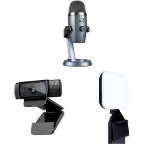 Logitech Blue Podcast Equipment Bundle Blue Yeti Nano USB Microphone for PC, Mac, Gaming, Streaming, Podcasting, and Computer Mic-Vivid Blue+Logitech C920x Webcam+ Litra Glow Streaming Light