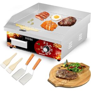 18Inch Flat Top Grill Commercial Electric Griddles, Countertop Hot Plate skillet with 122℉-575℉ Adjustable Temperature Control, 2 Shovels and 2 Brushes for Home or Restaurant, 110V/1600W