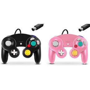 FIOTOK Gamecube Controller, Classic Wired Controller for Wii Nintendo Gamecube - Enhanced (Black & Pink-2Pack)