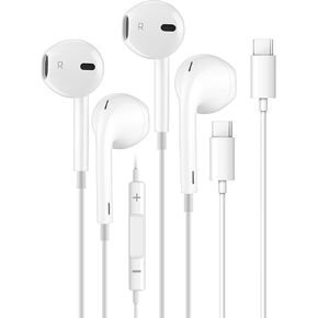 USB C Headphones for iPhone 16, 2 Pack[MFI Certified] Type C wired earphones Earbuds with Microphone & Remote Noise Cancelling in Ear Headset Control with iPhone 15, iPad Pro, Pixel, Galaxy S24