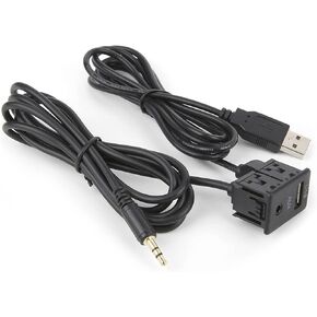 AUX Extension Cable Adapter, 3.5mm 28AWG Copper and PVC Flush Mount USB Port Headphone Jack Panel Mounting for Car Boat