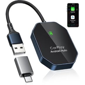 Wireless Carplay Adapter, 2 in 1 Wireless CarPlay & Android Auto Adapter with Dual-Band WiFi and Bluetooth 5.0 Car Play Connector Compatible with iOS 10+ / Android 11+ Instant Connectivity Easy Setup