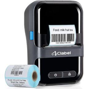 CLABEL Label Maker, Barcode Printer, 220B Thermal Bluetooth Mini Label Printer Sticker Printer Maker Machine 2 Inch No Ink Portable with 1 Roll Tape for Small Business,Office, Home Black