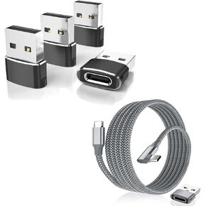 Elebase 5Pack USB C Female to A Male Adapter Bundle with Right-Angled USB Type C to C 100W Cable 10FT,Compatible with iPhone 15 Pro Max Plus,MacBook,Samsung Galaxy S23 S22 S21 21,iPad Pro Air 4th