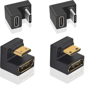 Duttek 8K 180 Degree Mini HDMI to HDMI 2.1 Adapter (Up&Down), 180 Degree USB C to USB C Adapter 10Gbps for Portable Monitor, Laptop, Tablet (4 Pack