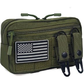 Tactical Molle Admin Pouch with 2 Keychains & US Flag Patch - Laser Cut EDC Modular Pouch for Outdoor, Survival, Daily Carry