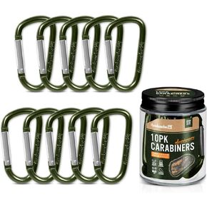 Avalanche 10 Pack 3" Carabiner Clip - Durable Aluminum D-Style Design for Camping Accessories, Keychain Clip - Heavy Duty 25 lbs. Capacity Multipurpose Carabiner Clips, Medium Size, Green