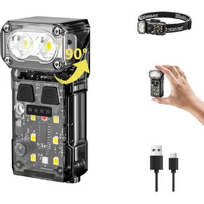 Keychain Flashlight Hight Lumen, Rechargeable EDC Flash Light 850 Lumens with Back Clip, Small Compact Magnetic LED Flash Lights for Walking, Cycling, Emergency, Red Signaling Tool