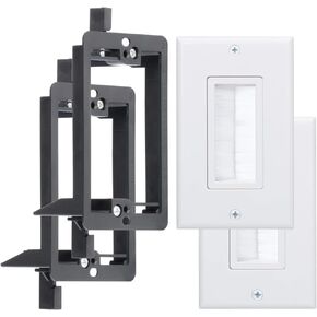 Brush Wall Plate White 2 Pairs Deco Bristle Single Gang Wall Plate with Mounting Bracket for Low Voltage Cable Pass Through White