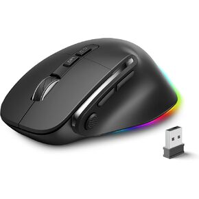 Ergonomic Rechargeable Mouse with Jiggler, Bluetooth+2.4G Wireless+Wired(3 in 1) Connection, Max 4800DPI, Rapid Fire Key, 5ft Charging Cable, Carpal Tunnel Silent Mice with LED for Office,Gaming