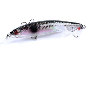 5 Pcs Hard Minnow Lures with Feather Double Treble Hook Set, as Crankbait Jerkbait Lure in Freshwater Saltwater 42