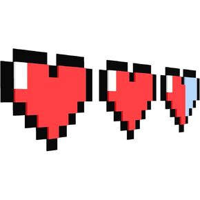 Kubik Letters Game Room Decor – Cool Gaming Stuff, Gamer Gifts for Boys & Men, Retro Wall Sign with Adhesive Tapes, Inspired by Classic Pixel 8-Bit and Block-Building Video Games – 3 Red Hearts