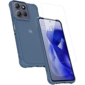 Motorola Moto G Power (2025) Rugged Protective Bundle- Dusk Blue Phone Case + 9H Tempered Glass Screen Protector