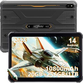 HOTWAV R10 Pro Rugged Tablet 2025-20GB + 256GB/TF 1TB Android 14 Tablet, 10.1inch HD+ Waterproof Tablets, 10800mAh Battery, 13MP+5MP Camera, Octa-Core/Dual SIM 4G/WLAN 5/IP68&IP69K/Face ID/GPS/OTG