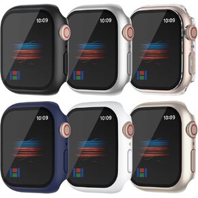 حزمة Hankn 6 Pack Hard PC مع زر لسلسلة Apple Watch Series 6 5 4 SE 44 ملم حامي شاشة الزجاج المقسى ، غلاف واقية كامل ، مصد عازف الصدمات (44 ملم)