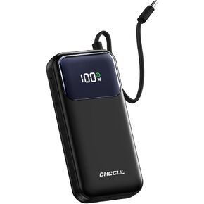 Portable Charger, 10,000mAh 35W Power Bank with Built-in USB-C Cable for Travel, Fast Charging Battery Pack for iPhone 16/15 Series, MacBook, Galaxy, iPad, AirPod,and More