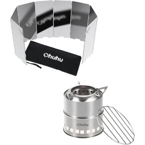 Ohuhu Wood Burning Camp Stoves + 10 Plates Camp Stove Mostscreen لتخييم النزهة ، حقائب الظهر ، الطهي