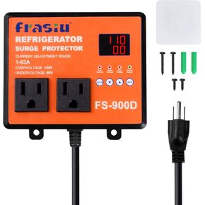 Refrigerator Surge Protector, Dual Outlet Voltage Protector with Time Delay, Protects Against Brownout, Spike, and Instant Surge for Home Appliances