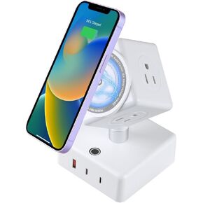 Power Strips Tower 15W Wireless Charging Station 180° Rotatable Cube Design with 45W USB Ports Fast Charger