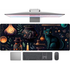 Dark Academia Desk Mat Mouse Pad XL Extended Large Gaming Desk Pad Mousepad, Mystical Green Plant Computer Laptop Keyboard and Mouse Mat, Desktop Protector Mat for Women Girl Office 31.5x11.8 in
