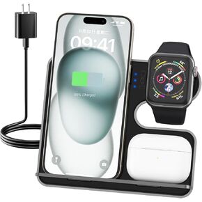 Criacr 3 in 1 Wireless Charger for Apple Devices for iPhone 15/14/13/12, Wireless Charging Station for Multiple Devices for Apple Watch 9/8/7/6/5/4/3/2/SE, Charging Stand for AirPods 2/3/Pro/Pro 2