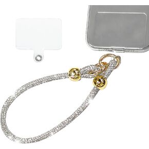 Phone Charm Chain for Women,Full Diamond Wrist Strap for Phone Case, Rhinestone Bling Glitter Lanyard String Hands Free Wristlet for Phone HZ Black
